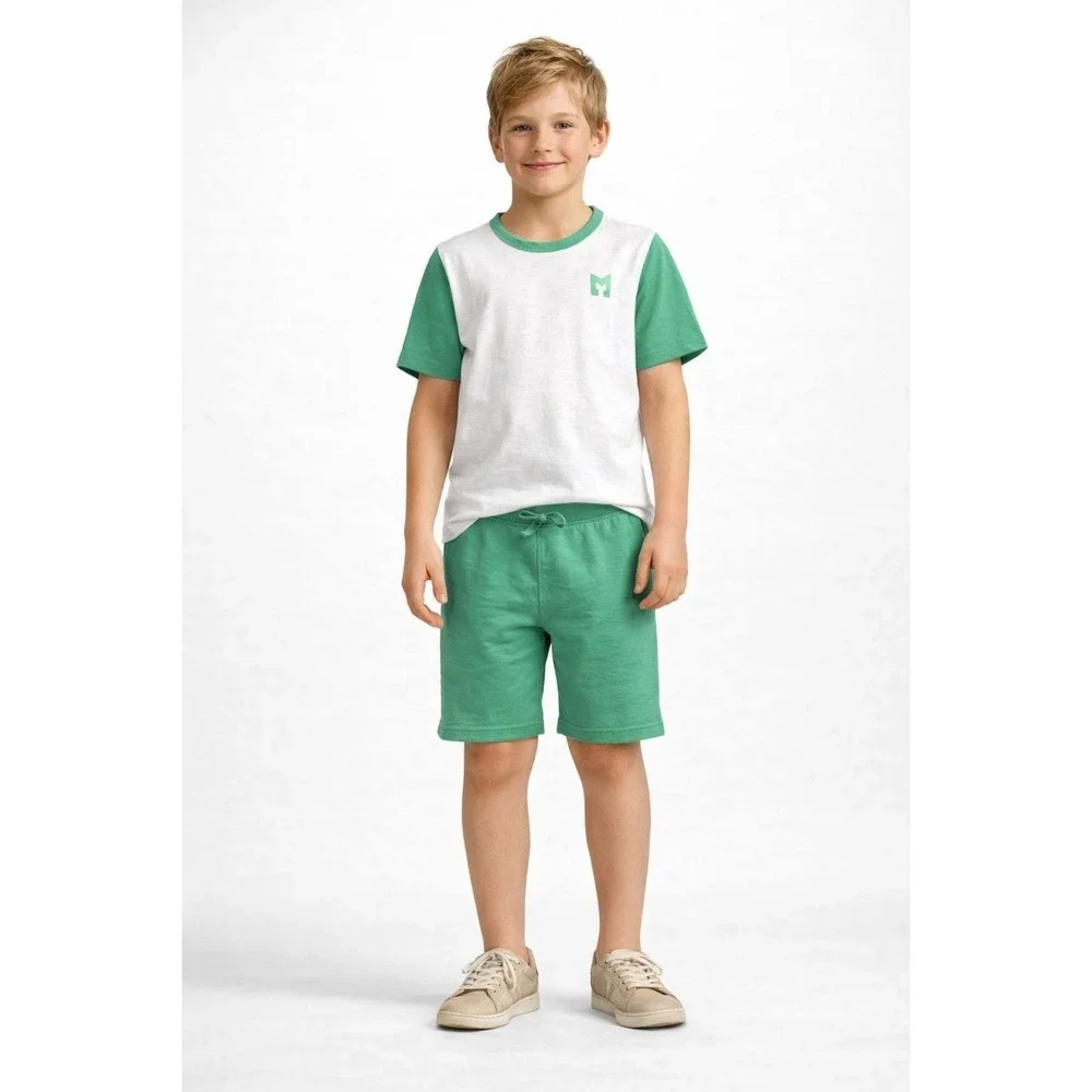 MONICA +‎ ANDY Kids Boys Outfit Set 10 Green White Organic Cotton Shirt Shorts